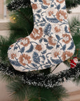 Handmade Mandakani Blue and Coconut Christmas Stockings Block Printed on Thick White Cotton with Pom Pom Detailing Perfect for Bedroom Holiday Decor