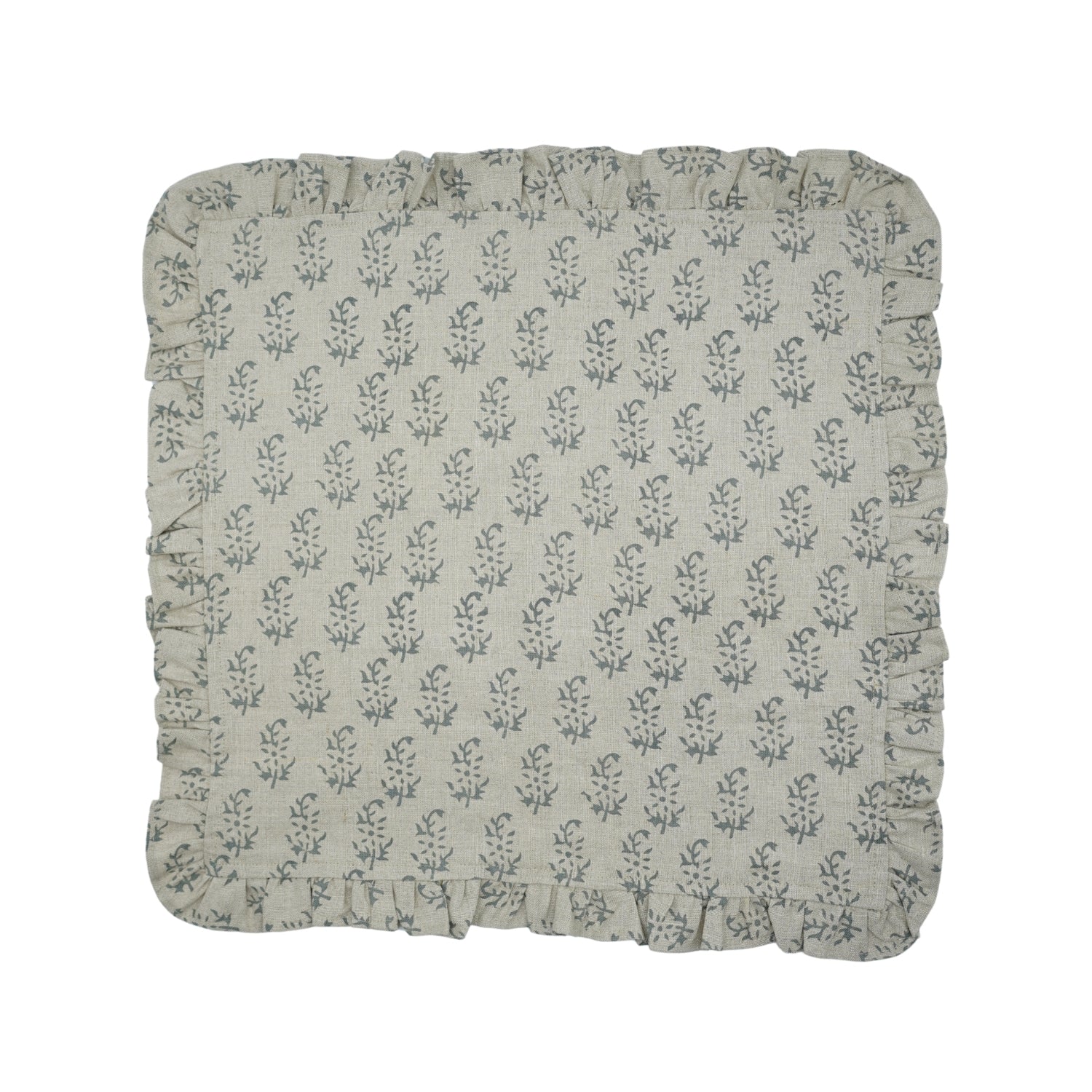 Premium Block Printed Frill Ruffled Table Napkins Pure Linen With Pathjhad Gray