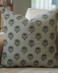 Block Printed Floral Designer Thick Linen Throw Pillow Cover - Inderjeet