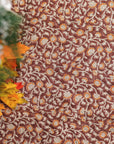 Hand Block Printed Orange & Brown Floral in Premium Pure Linen Christmas Tree Skirt Holiday Decor - Himachal
