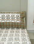 Cotton bedsheet, Bedroom bedcover with pillow cover set, Hand block print floral farmhouse bedsheet, pillow cover set, decorative cotton bedspreads, queen size bedsheet, single bedsheet.