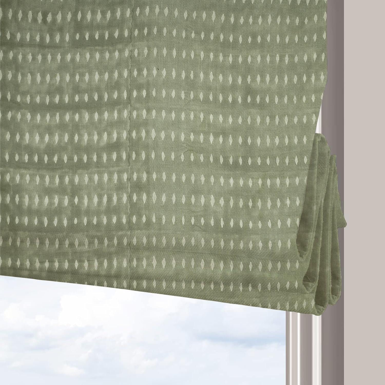Handmade Boho Gray Floral Roman Shade on Thick Linen Window Covering for Farmhouse Decor – OMGI