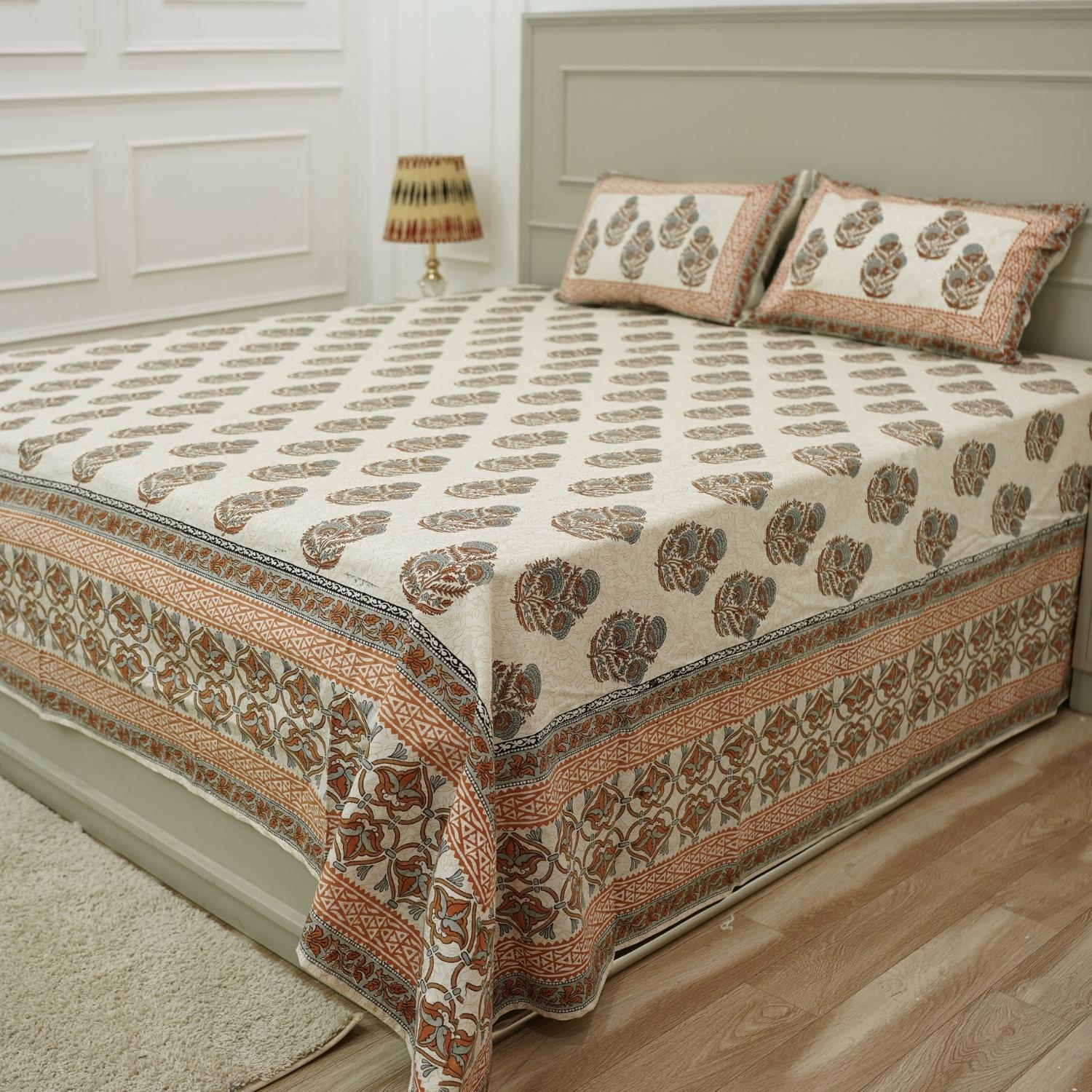 Cotton bedsheet for king, queen and twin size bed, made from 100% cotton fabric bedspread, floral block print handmade printed bedspread for king size bed.