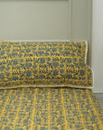 Yellow printed bedsheet, block print handmade cotton bed cover with pillowcase, decorative Indian cotton bedsheet, cotton pillow cover, floral print bedcover