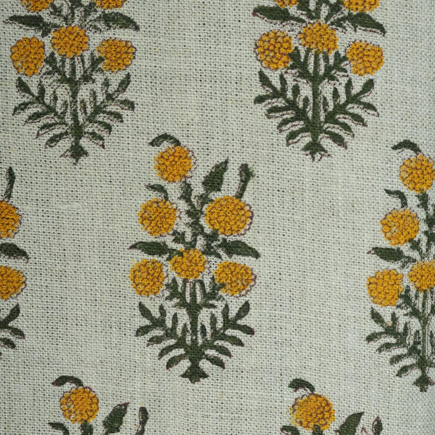 Handmade Art Block Printed Boho Mustard & Gray Floral Cotton Linen Throw Roman Shade – Hajara