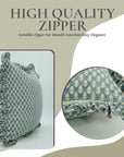 Floral Block Printed Pure Linen Frill Pillow Cover - Hariyali