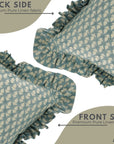 Floral Block Printed Pure Linen Frill Pillow Cover - Hariyali