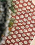Handmade Brown & Beige Floral Block Printed Round Christmas Tree Skirt on Mayur Linen Blend for Tree Fuller Look