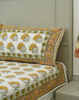 Floral block print 100% cotton bedsheet, natural bedding, decorative cotton bedspreads, colorful printed bedsheet for bedrooms, living room.