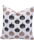 Handmade Black Pumpkin Cushion Cover on Thick White Cotton Block Printed Throw for Farmhouse Decor
