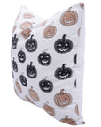 Handmade Black Pumpkin Cushion Cover on Thick White Cotton Block Printed Throw for Farmhouse Decor