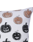 Handmade Black Pumpkin Cushion Cover on Thick White Cotton Block Printed Throw for Farmhouse Decor