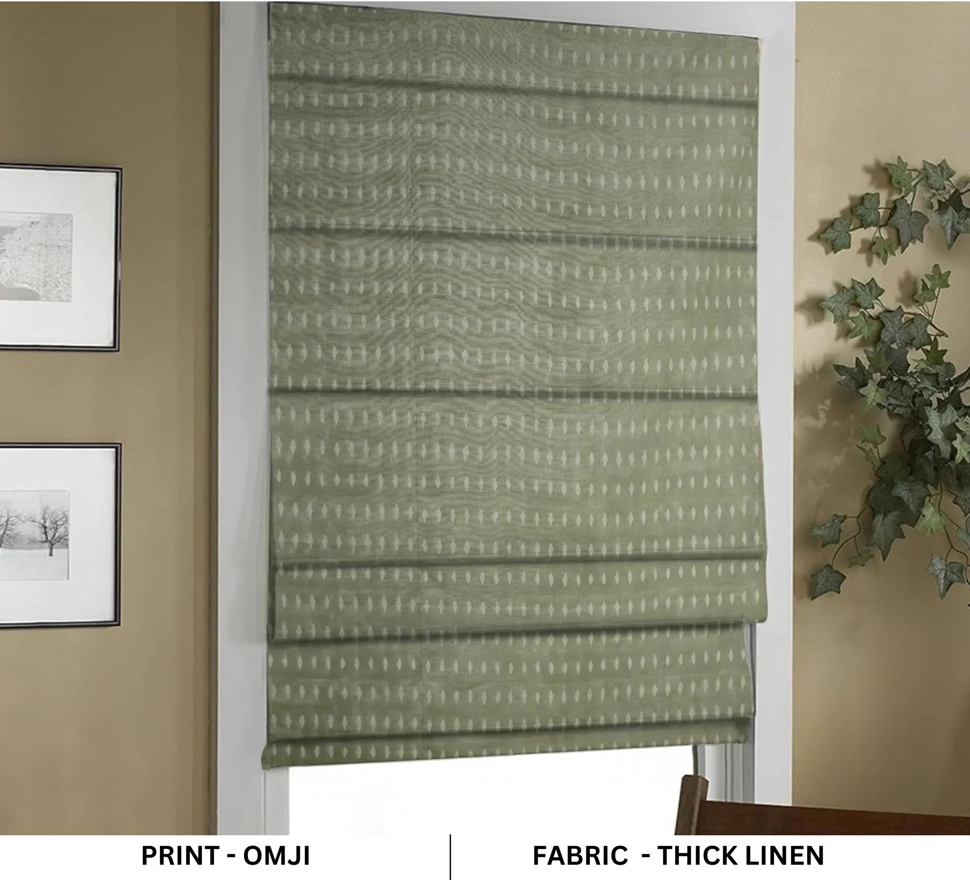 Handmade Boho Gray Floral Roman Shade on Thick Linen Window Covering for Farmhouse Decor – OMGI