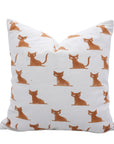 Handcrafted Bronze Cat Pillow Cover Block Printed on 100% Thick White Cotton for Bedroom Decor