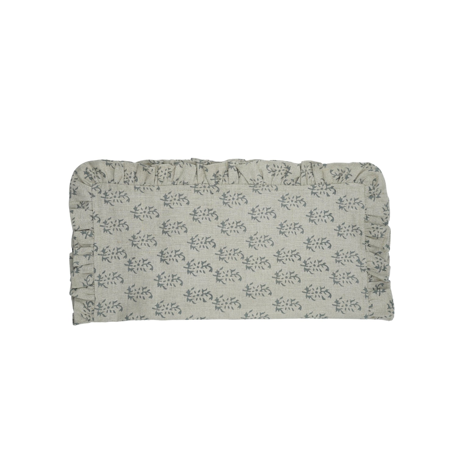 Premium Block Printed Frill Ruffled Table Napkins Pure Linen With Pathjhad Gray