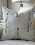 Hand Block Printed Farmhouse Thick White Cotton Pillow Cover – Christmas Tree Green