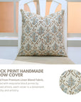 Designer Floral HandBlock Printed Linen Cushion Wrap/Cases - Vishal Pushpa