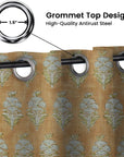 Floral Blackout Linen Curtain with Hand Block Print - Decorative Thick Fabric Window Drapes - Mormukut