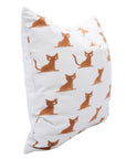 Handcrafted Bronze Cat Pillow Cover Block Printed on 100% Thick White Cotton for Bedroom Decor