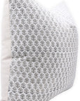 Handmade Mini Floral in Gray and White Block Printed Indoor Pure Linen Pillow Cover - Tarangini