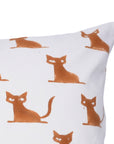 Handcrafted Bronze Cat Pillow Cover Block Printed on 100% Thick White Cotton for Bedroom Decor