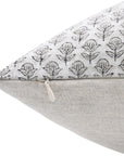 Handmade Mini Floral in Gray and White Block Printed Indoor Pure Linen Pillow Cover - Tarangini