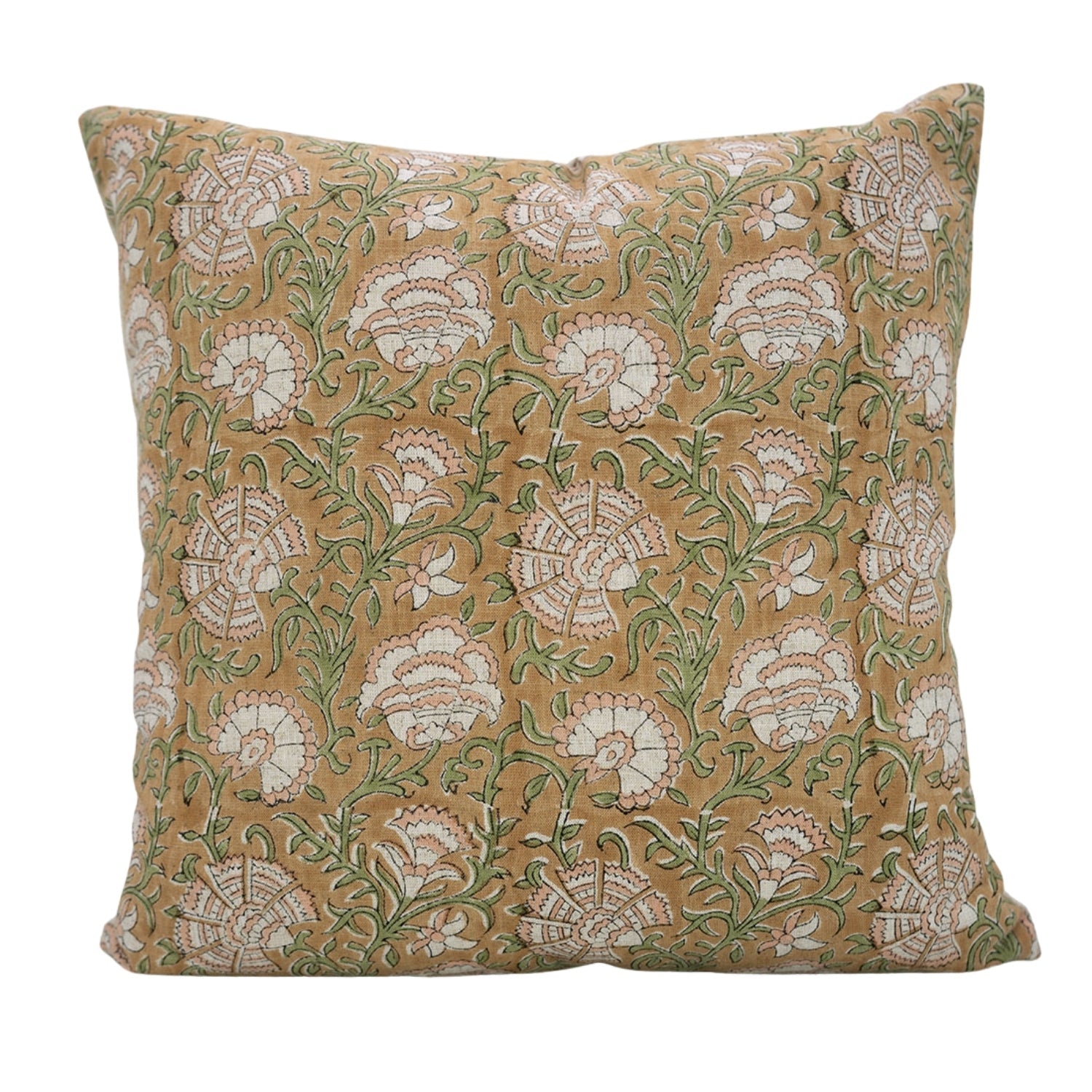 Handmade Brown Floral Boho Cushion Cover in Pure Linen – Sonakashi Print for Farmhouse Decor