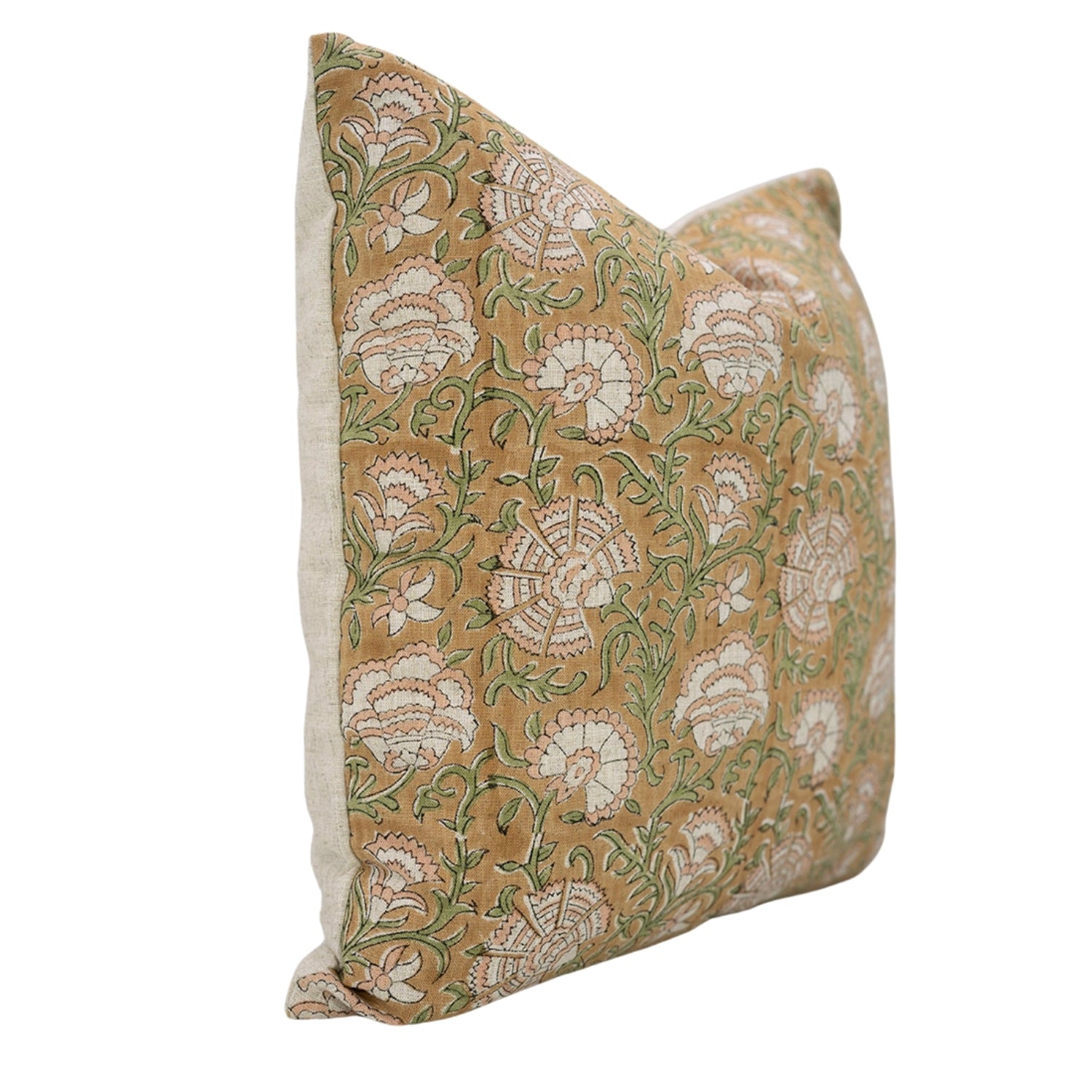 Handmade Brown Floral Boho Cushion Cover in Pure Linen – Sonakashi Print for Farmhouse Decor