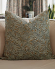 Block Printed Gray Pure Linen Pillow Cover