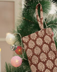 Handmade Thick Linen Brown & Beige Floral Tree Christmas Elegant Decortaive Stockings on Sangmarmar Block Printed with Pompom