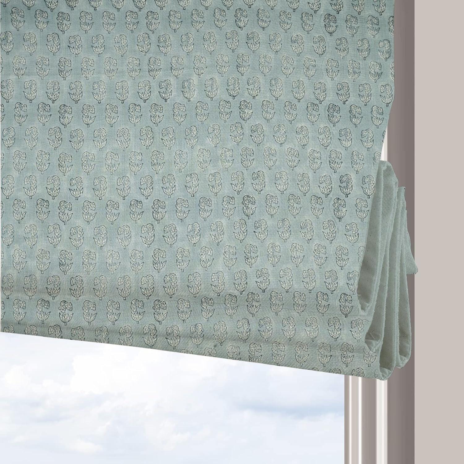 Block Printed Roman Shade Gray Floral Blackout Heavy Linen Curtain Drapery – SUPER STAR
