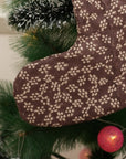 Handcrafted Block Printed Thick Linen Christmas Stockings Brown & Beige Mini Floral on Ola Vrishti with Pompom for Christmas Tree