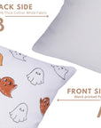 Handmade Ghost Orange & Brown Cushion Cover Block Printed on Thick White Cotton for Traditional & Elegant Decor