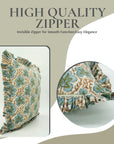 Handmade Artisan Block Printed Pure Linen Blue and Green Floral Decorative Frill Pillow Cover - Pushp Samhita