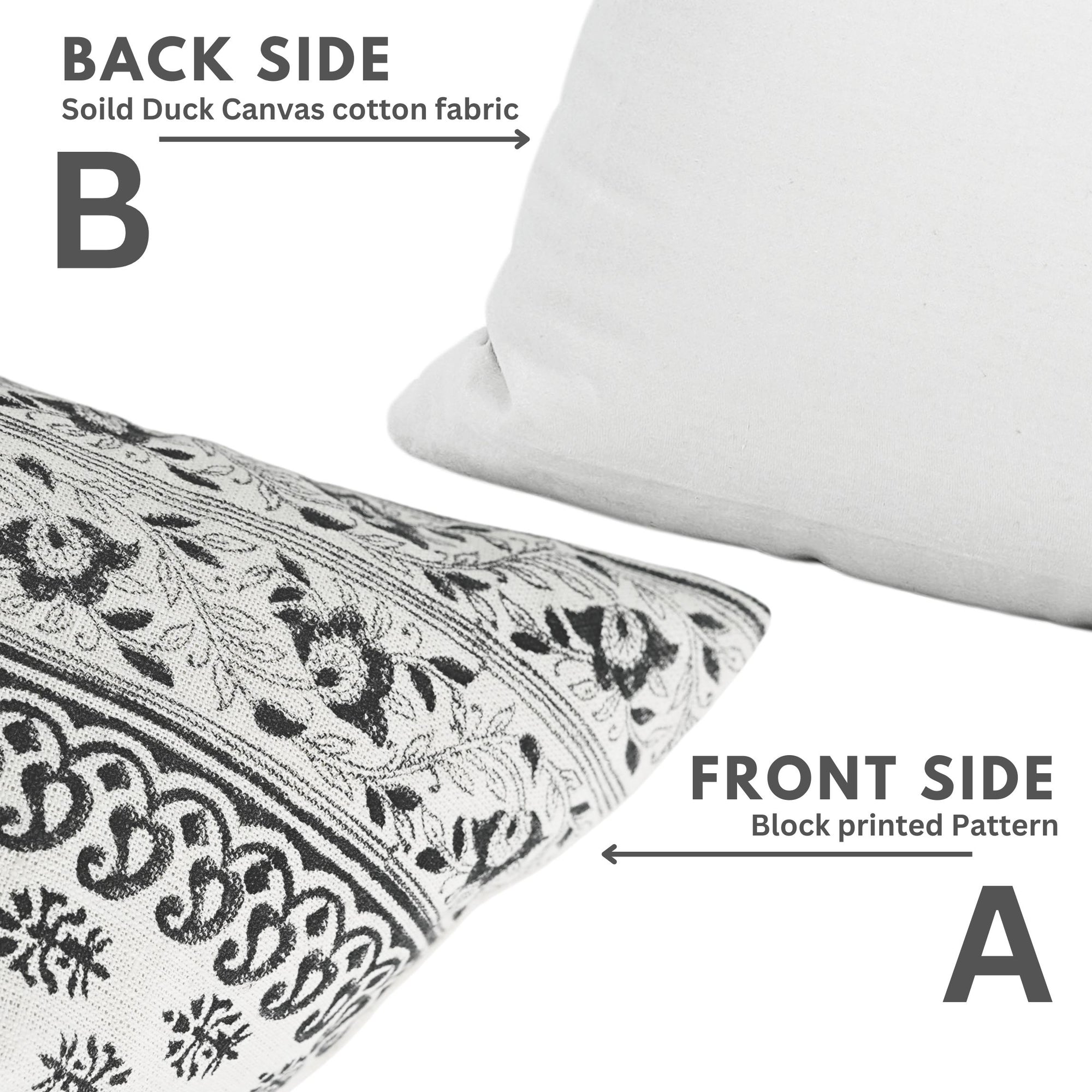 Hand Block Printed Off White Linen Designer Pillow Cover -  Flower Buta By Favdivine