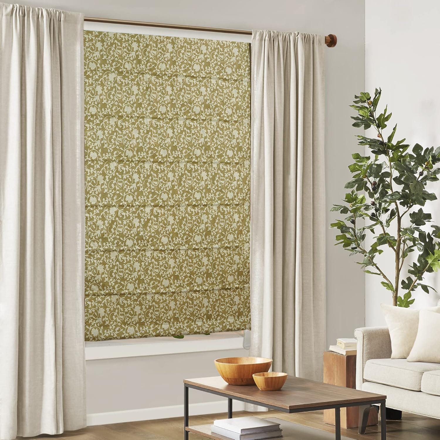 Hand Block Printed Floral Roman Shade in Pure Linen Curtain Blackout Window Blind – DEVDAS