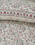 Handmade Block Printed Bedspread with Red & Gray Floral Design Includes 2 Matching Pillow Covers – MRIGNYANI