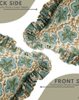 Handmade Artisan Block Printed Pure Linen Blue and Green Floral Decorative Frill Pillow Cover - Pushp Samhita