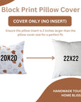 Handmade Ghost Orange & Brown Cushion Cover Block Printed on Thick White Cotton for Traditional & Elegant Decor