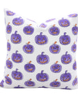 Hand Block Printed Pumpkin Cushion Cover in Purple & Mustard on Thick White Cotton for Indoor Decor