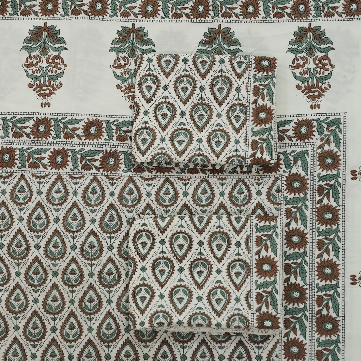 Floral block print 100% cotton bedsheet, natural bedding, decorative cotton bedspreads, colorful printed bedsheet for bedrooms, living room.