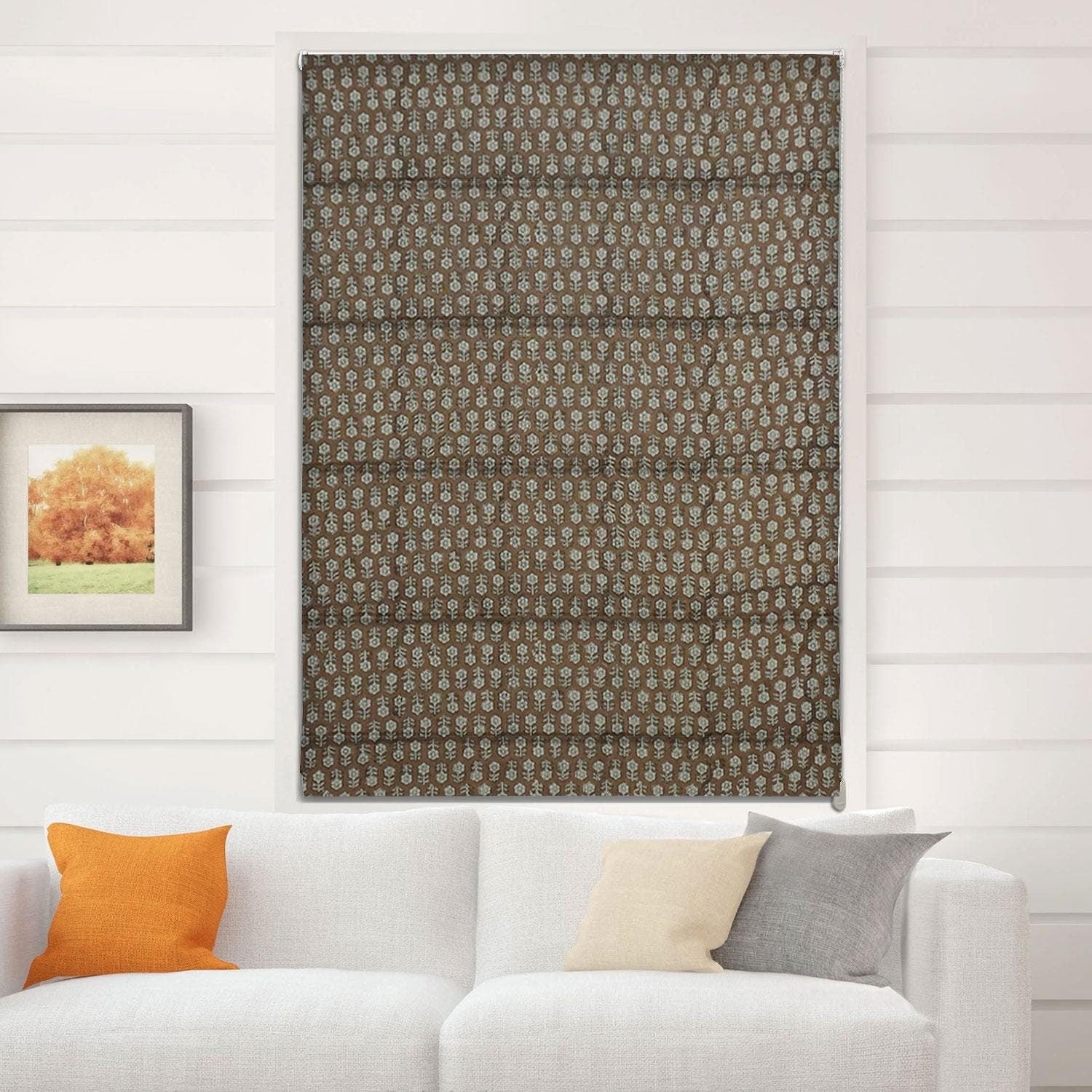 Handmade Block Printed Roman Blind in Thick Linen Boho Brown & Gray Floral Window Shade – TULSI BUTI