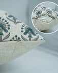 Handblock Printed Viscous Linen Pillow Cover Gray&Blue - Gurukul