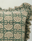Block Printed Floral House Decor Thick Linen Frill Pillow Cover - Bijhni