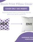 Hand Block Printed Pumpkin Cushion Cover in Purple & Mustard on Thick White Cotton for Indoor Decor