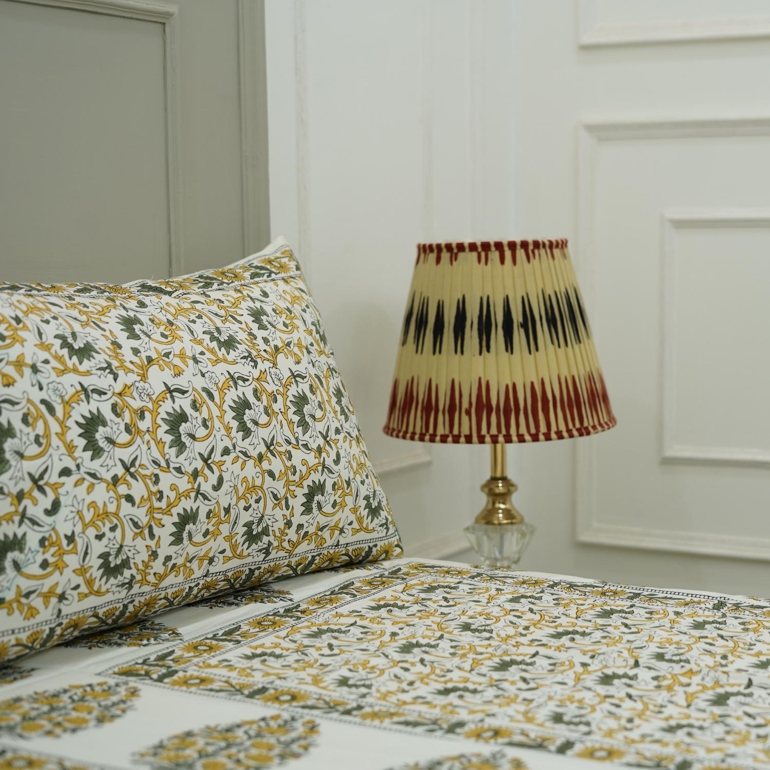 Block printed cotton bedsheet, handmade floral bedcover for bedding, decorative pure cotton bedsheet, bohemian 100% cotton fabric bedcover, printed cotton white fabric, bedsheet with pillow cover set.