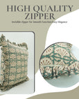 Block Printed Floral House Decor Thick Linen Frill Pillow Cover - Bijhni