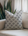 Floral Printed Hand Block Accent Cushion Cases/Covers - Diwali Flower in Gray and Black