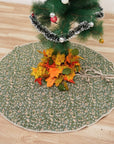 Indian Handmade Block Printed Dolphin Gray, Green & Bronze Floral Pure Linen Christmas Tree Skirt – Himachal Craft