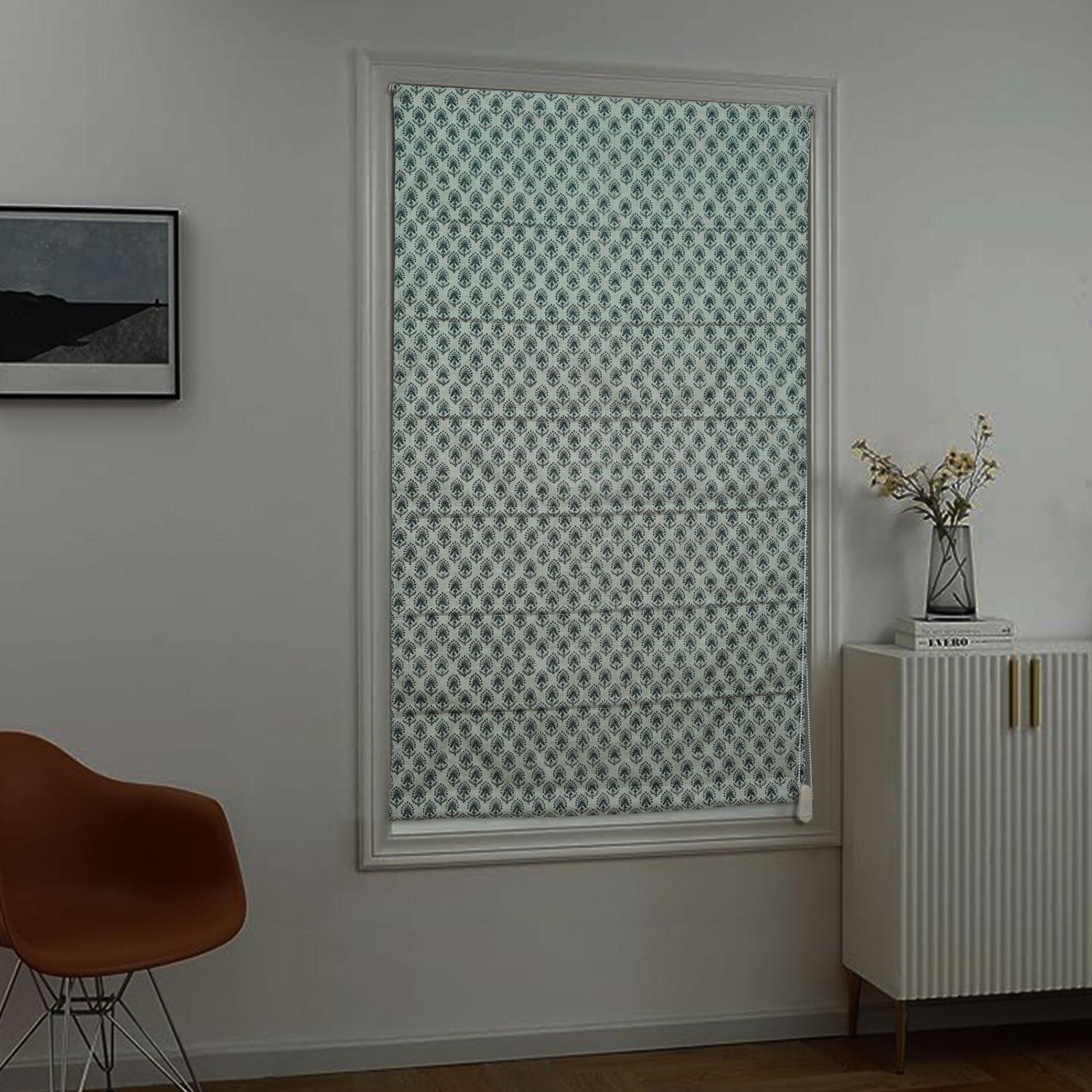 Handmade Gray Floral Boho Roman Blind on Viscose Linen For Farmhouse Window Covering – GURUKUL